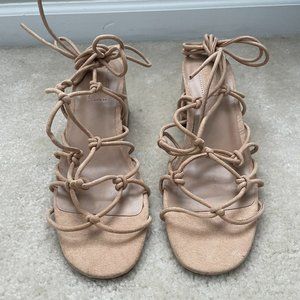 Forever 21 Faux Tan Suede Lace Up Block Heel Sandals - Sz8 - NWOT